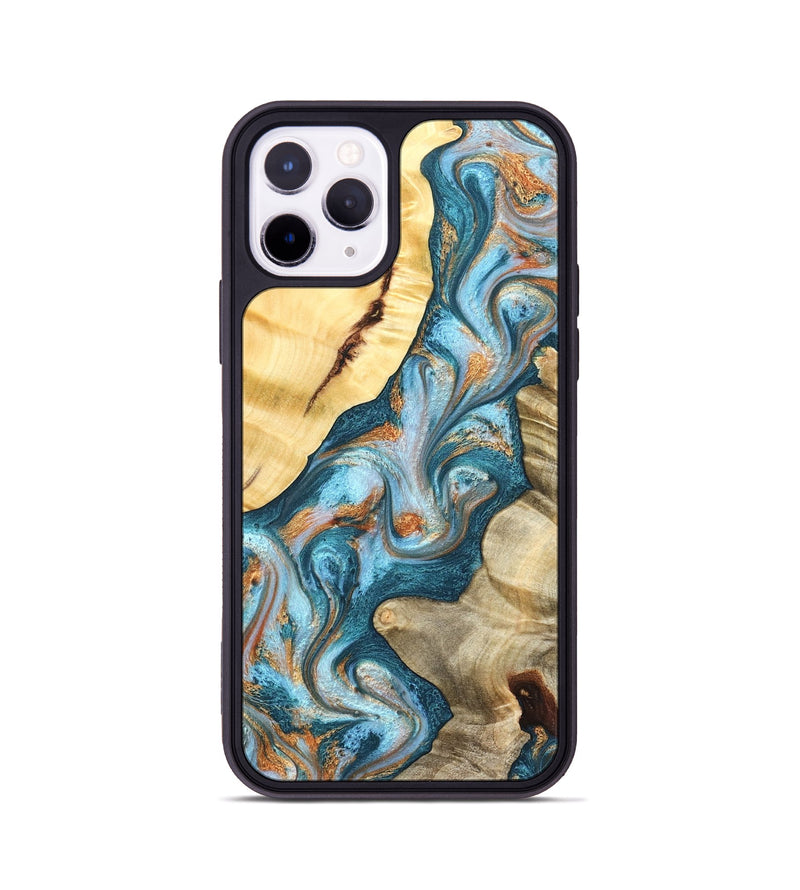 iPhone 11 Pro Wood Phone Case - Obie (Teal & Gold, 823712)