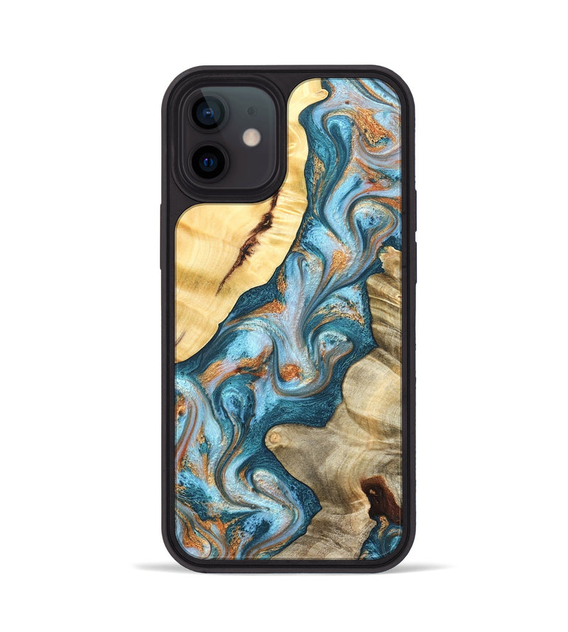 iPhone 12 Wood Phone Case - Obie (Teal & Gold, 823712)