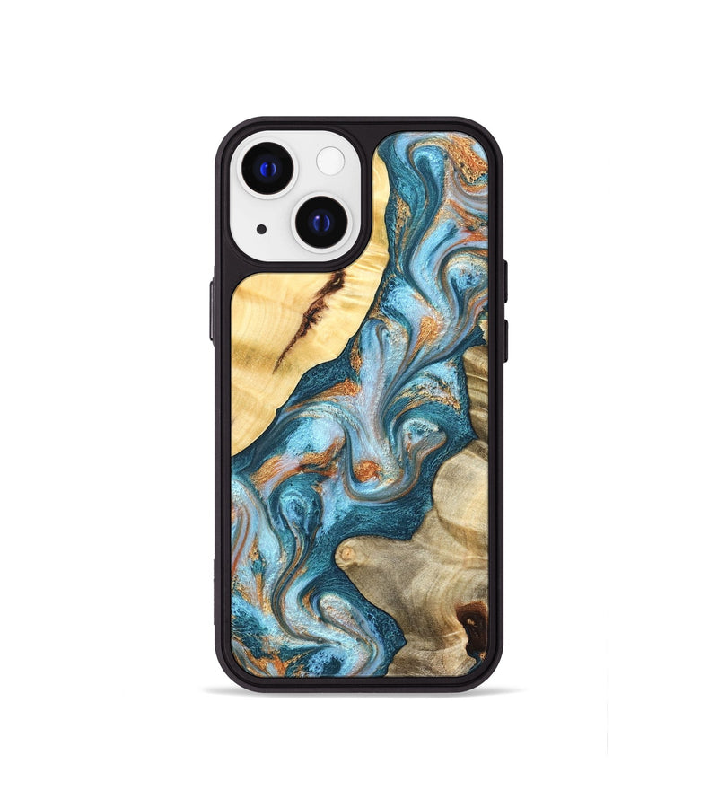 iPhone 13 mini Wood Phone Case - Obie (Teal & Gold, 823712)