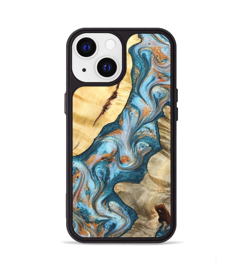 iPhone 13 Wood Phone Case - Obie (Teal & Gold, 823712)