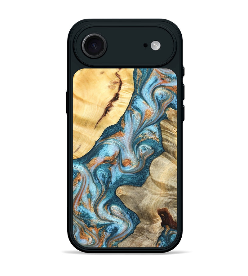 iPhone 17 Air Wood Phone Case - Obie (Teal & Gold, 823712)