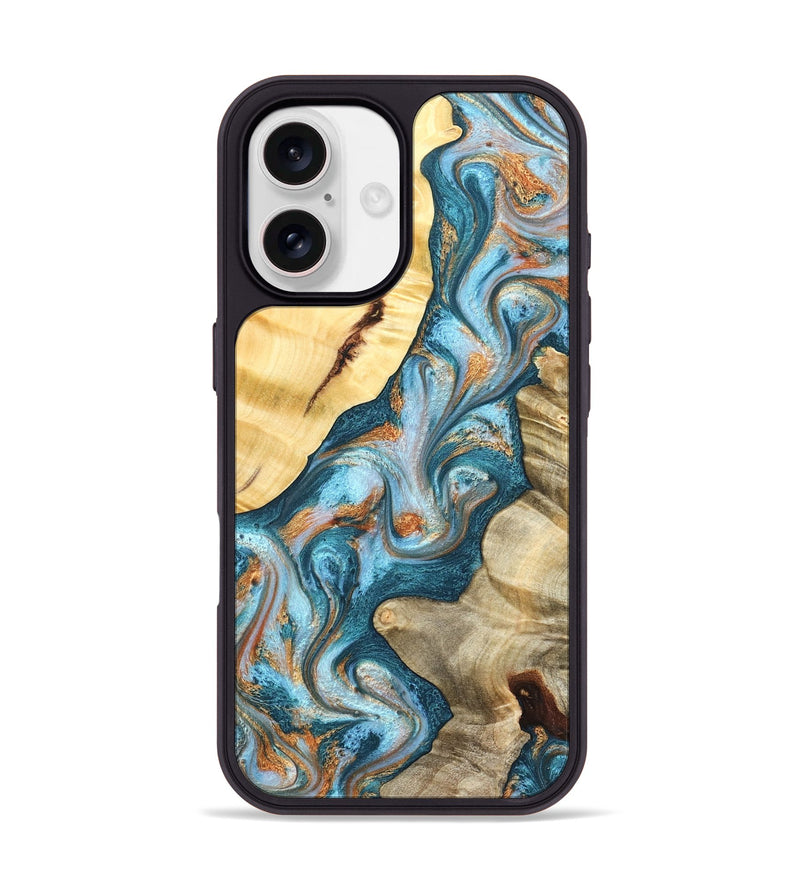 iPhone 17 Wood Phone Case - Obie (Teal & Gold, 823712)