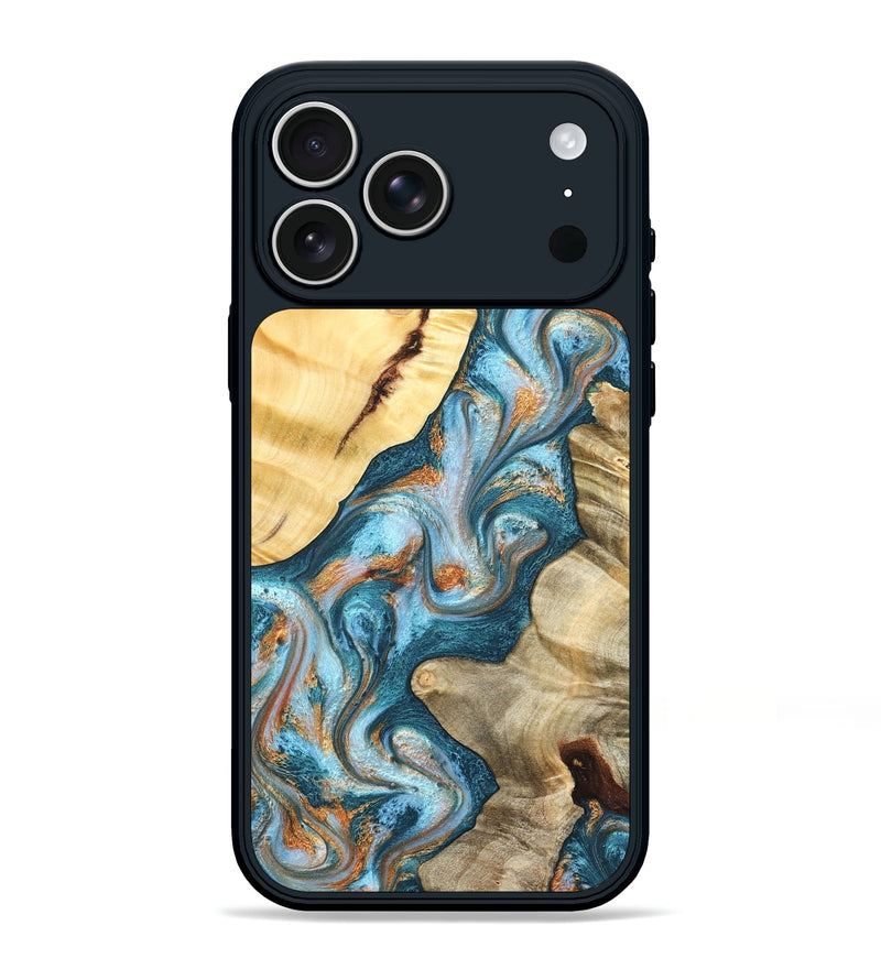 iPhone 17 Pro Max Wood Phone Case - Obie (Teal & Gold, 823712)