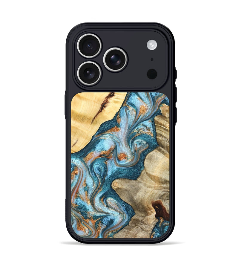 iPhone 17 Pro Wood Phone Case - Obie (Teal & Gold, 823712)