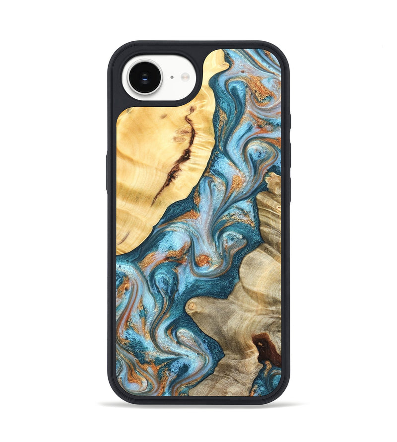 iPhone 17e Wood Phone Case - Obie (Teal & Gold, 823712)