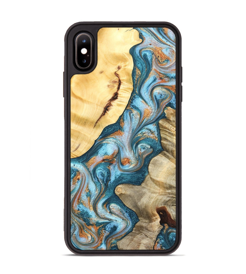 iPhone Xs Max Wood Phone Case - Obie (Teal & Gold, 823712)