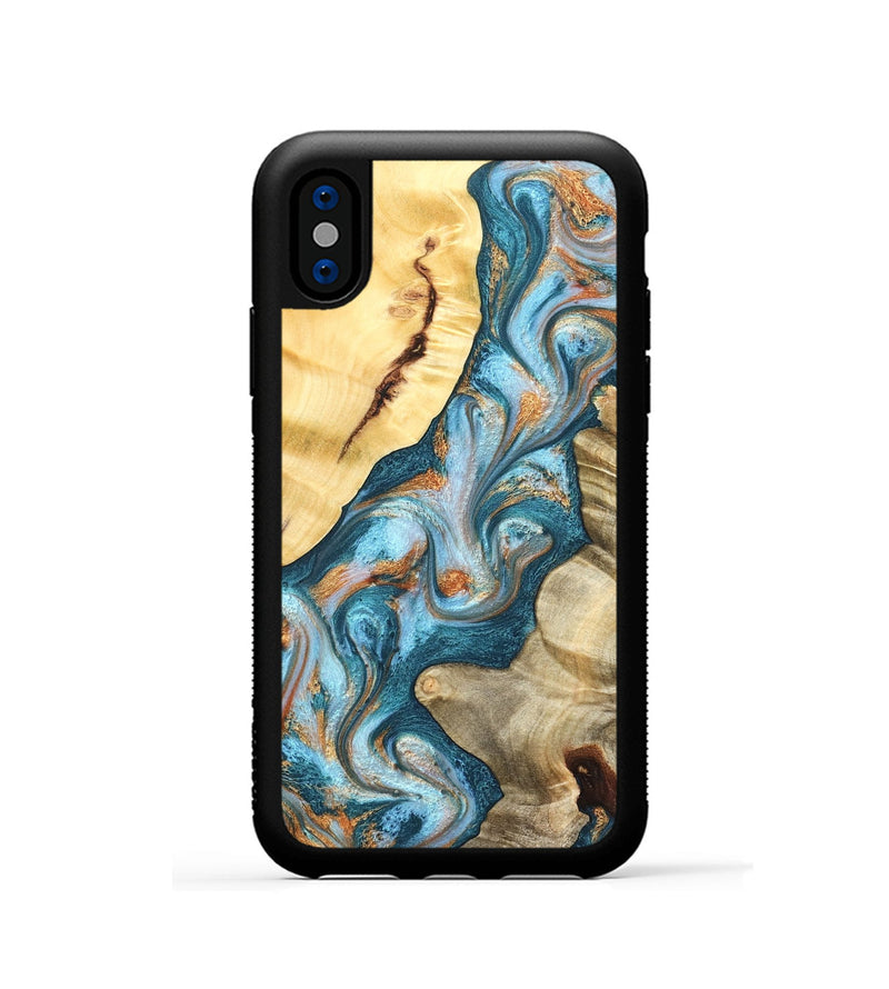 iPhone Xs Wood Phone Case - Obie (Teal & Gold, 823712)