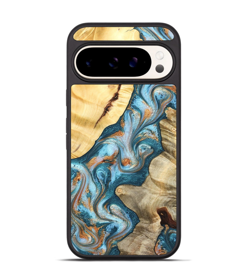 Pixel 9 Wood Phone Case - Obie (Teal & Gold, 823712)