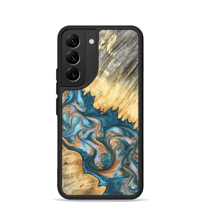 Galaxy S22 Wood Phone Case - Carmine (Teal & Gold, 823722)