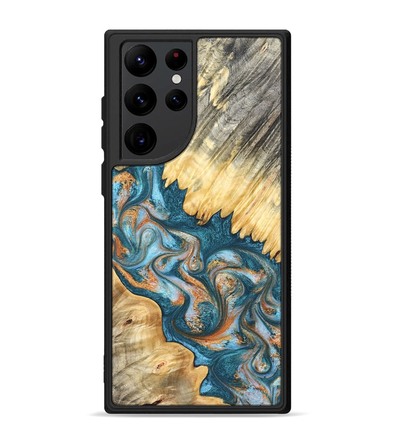 Galaxy S22 Ultra Wood Phone Case - Carmine (Teal & Gold, 823722)