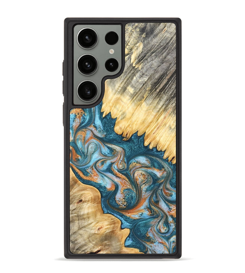 Galaxy S23 Ultra Wood Phone Case - Carmine (Teal & Gold, 823722)