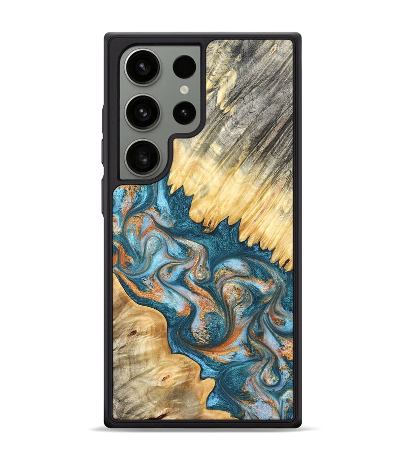 Galaxy S24 Ultra Wood Phone Case - Carmine (Teal & Gold, 823722)