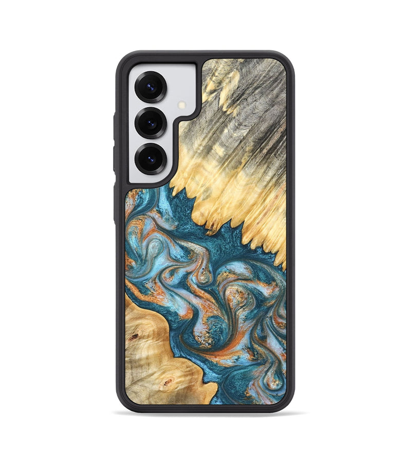 Galaxy S25 Wood Phone Case - Carmine (Teal & Gold, 823722)