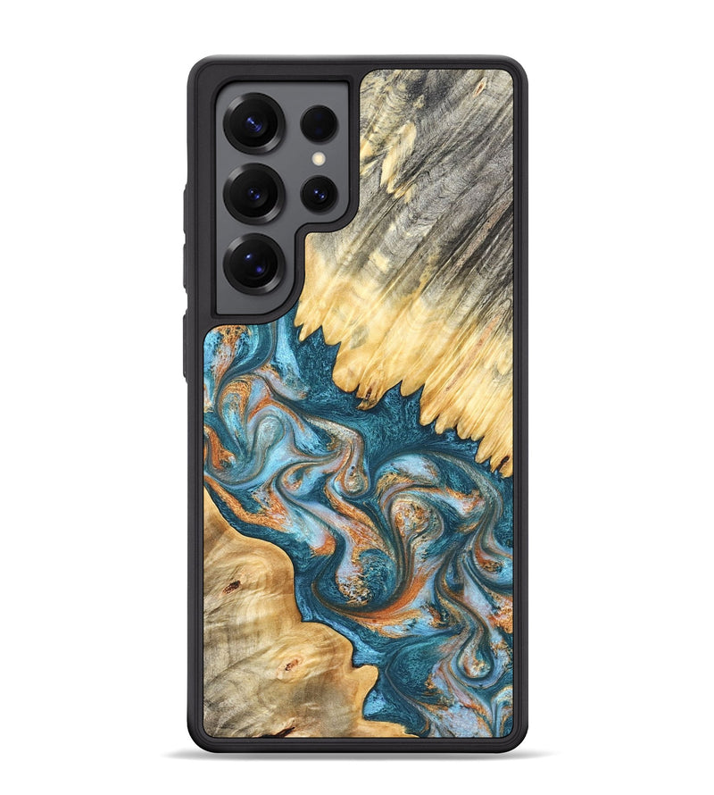 Galaxy S25 Ultra Wood Phone Case - Carmine (Teal & Gold, 823722)