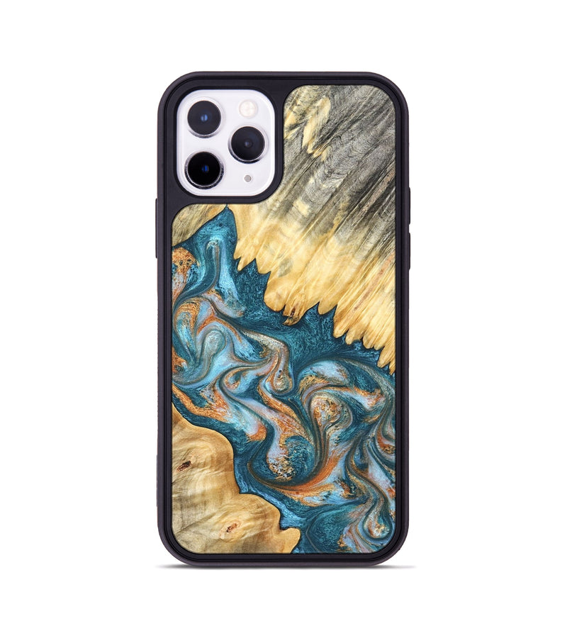 iPhone 11 Pro Wood Phone Case - Carmine (Teal & Gold, 823722)