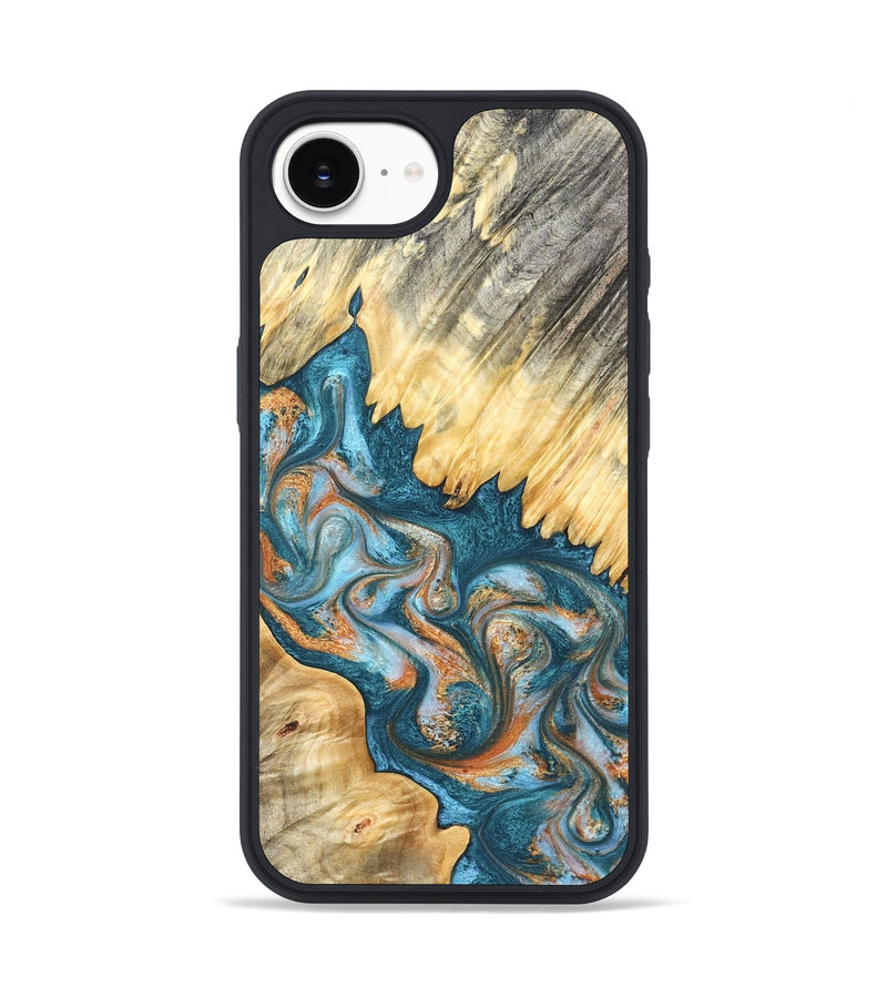 iPhone 16e Wood Phone Case - Carmine (Teal & Gold, 823722)