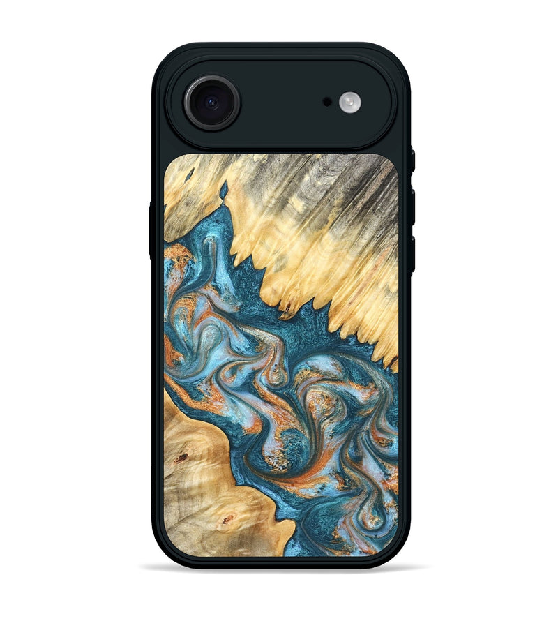 iPhone 17 Air Wood Phone Case - Carmine (Teal & Gold, 823722)