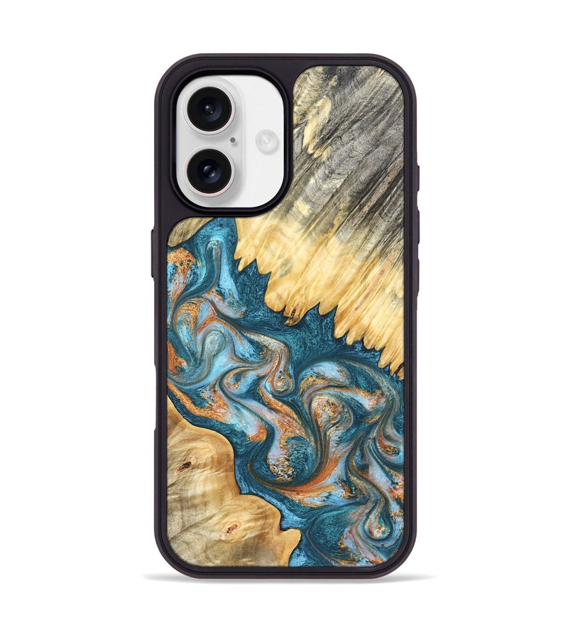 iPhone 17 Wood Phone Case - Carmine (Teal & Gold, 823722)