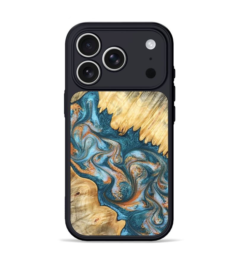 iPhone 17 Pro Wood Phone Case - Carmine (Teal & Gold, 823722)