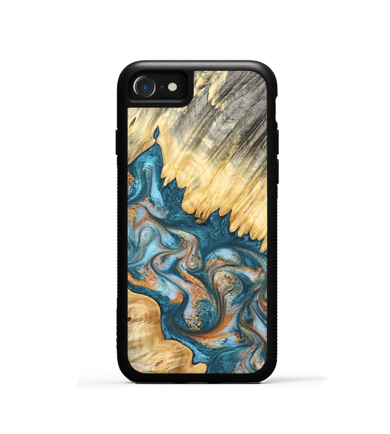 iPhone SE Wood Phone Case - Carmine (Teal & Gold, 823722)