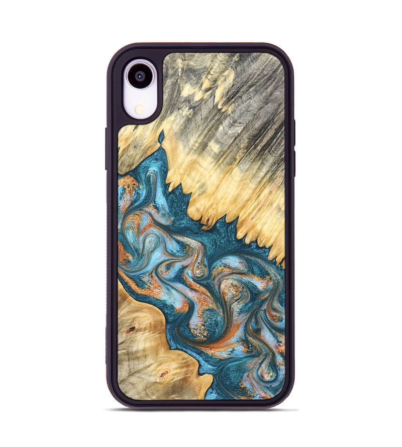 iPhone Xr Wood Phone Case - Carmine (Teal & Gold, 823722)