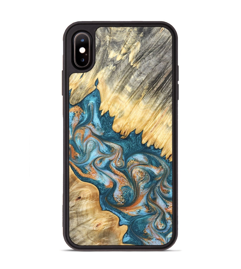 iPhone Xs Max Wood Phone Case - Carmine (Teal & Gold, 823722)
