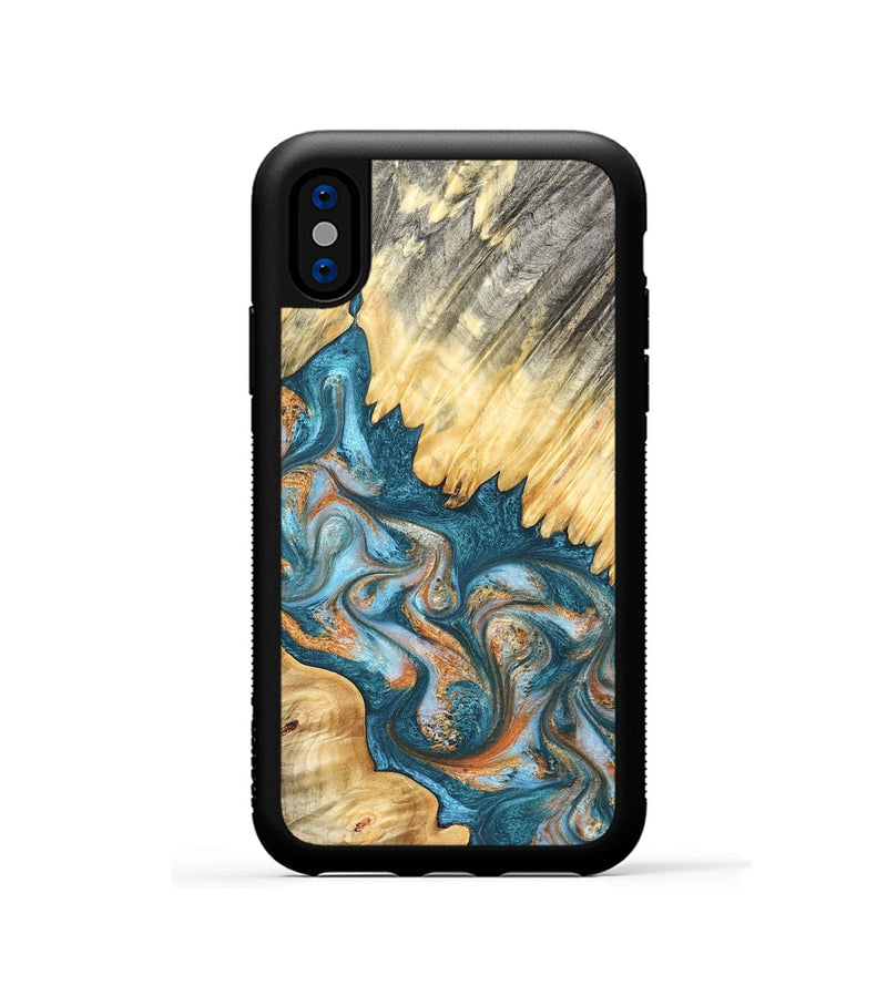 iPhone Xs Wood Phone Case - Carmine (Teal & Gold, 823722)