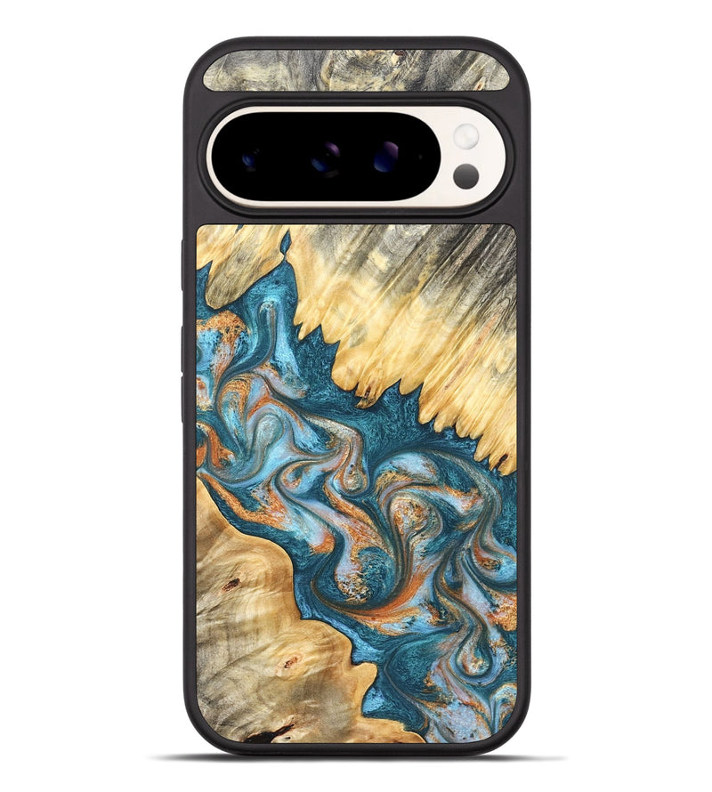Pixel 9 Pro XL Wood Phone Case - Carmine (Teal & Gold, 823722)