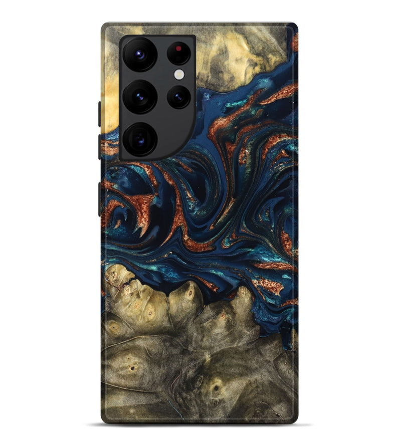 Galaxy S22 Ultra Wood Live Edge Phone Case - Jerald (Teal & Gold, 823730)