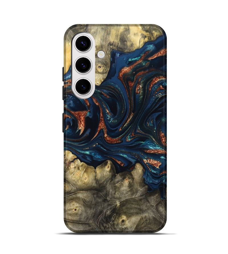 Galaxy S25 Wood Live Edge Phone Case - Jerald (Teal & Gold, 823730)