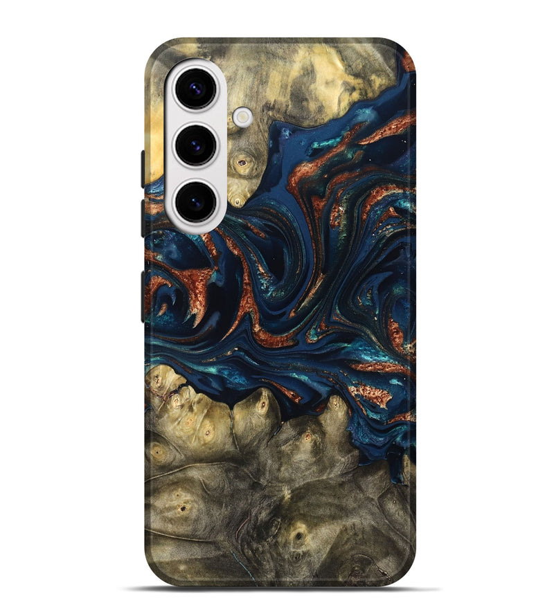 Galaxy S25 Plus Wood Live Edge Phone Case - Jerald (Teal & Gold, 823730)