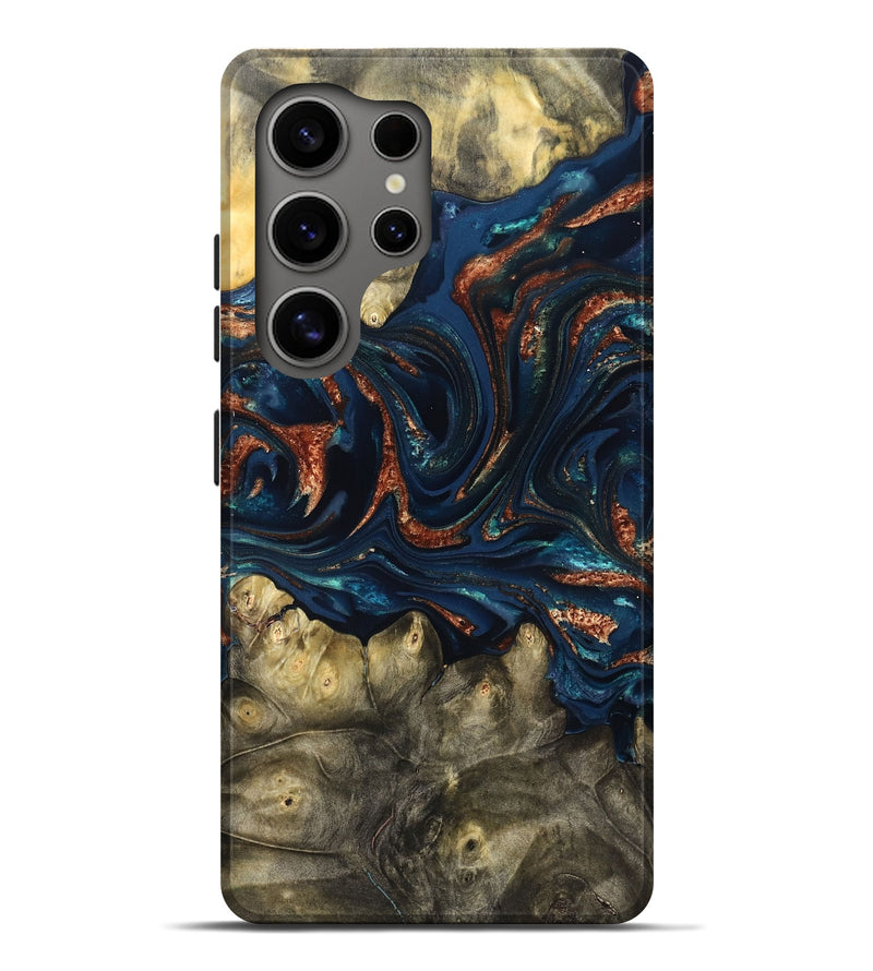 Galaxy S25 Ultra Wood Live Edge Phone Case - Jerald (Teal & Gold, 823730)