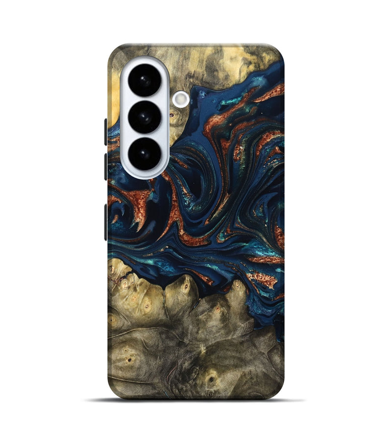 Galaxy S26 Wood Live Edge Phone Case - Jerald (Teal & Gold, 823730)