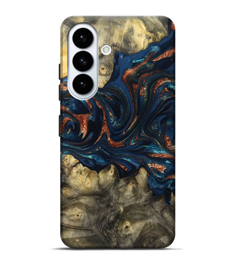 Galaxy S26 Plus Wood Live Edge Phone Case - Jerald (Teal & Gold, 823730)