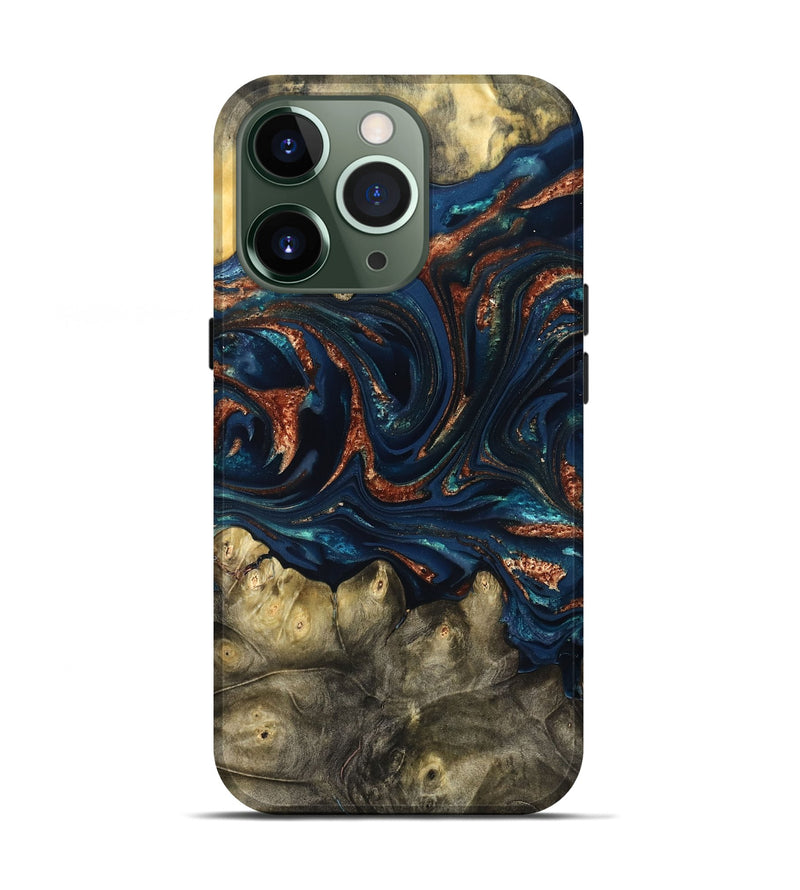 iPhone 13 Pro Wood Live Edge Phone Case - Jerald (Teal & Gold, 823730)