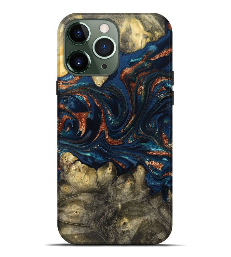 iPhone 13 Pro Max Wood Live Edge Phone Case - Jerald (Teal & Gold, 823730)