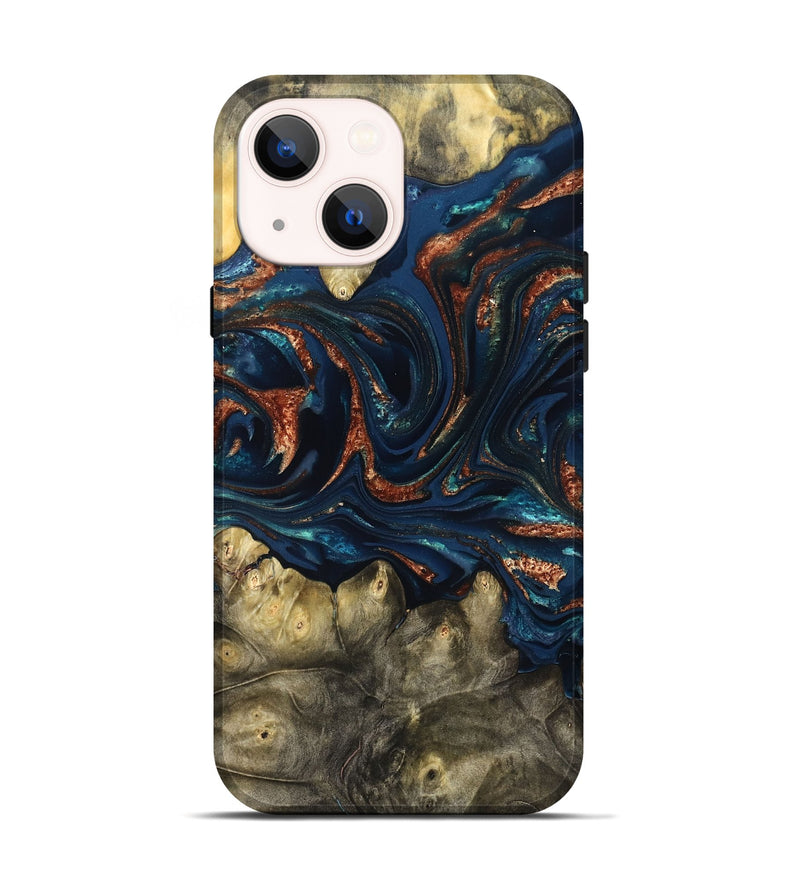 iPhone 14 Wood Live Edge Phone Case - Jerald (Teal & Gold, 823730)