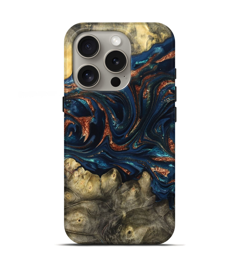 iPhone 16 Pro Wood Live Edge Phone Case - Jerald (Teal & Gold, 823730)