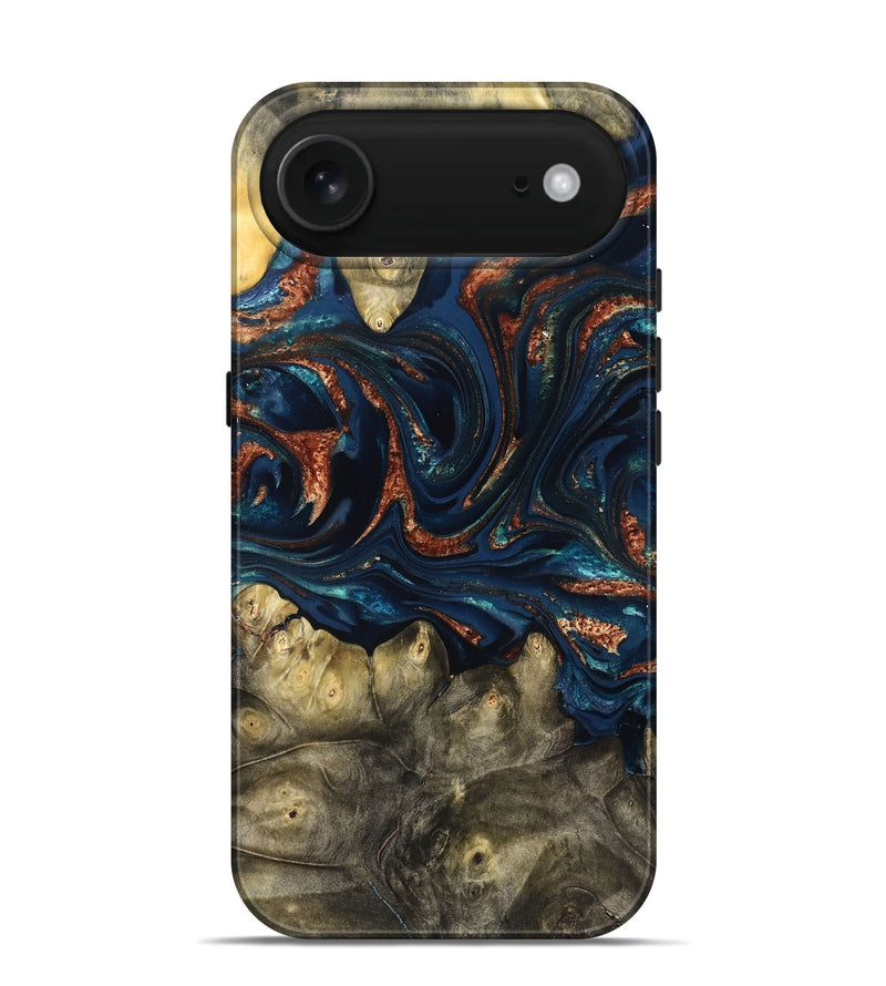iPhone 17 Air Wood Live Edge Phone Case - Jerald (Teal & Gold, 823730)