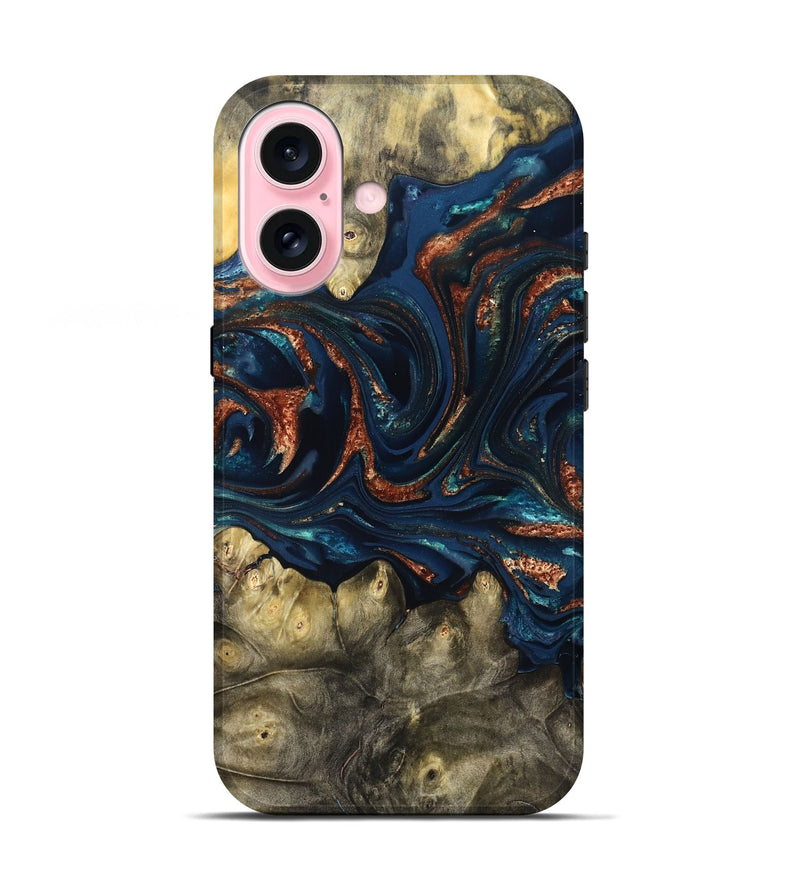iPhone 17 Wood Live Edge Phone Case - Jerald (Teal & Gold, 823730)