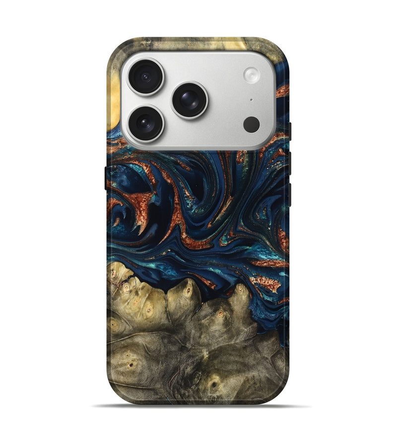 iPhone 17 Pro Wood Live Edge Phone Case - Jerald (Teal & Gold, 823730)