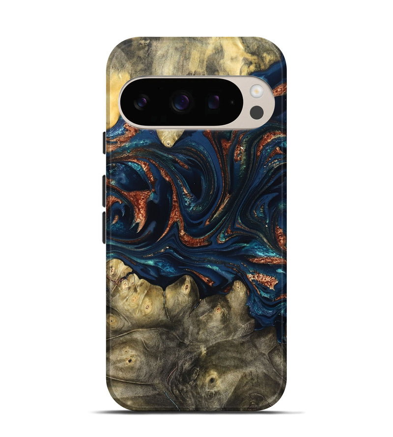 Pixel 10 Wood Live Edge Phone Case - Jerald (Teal & Gold, 823730)