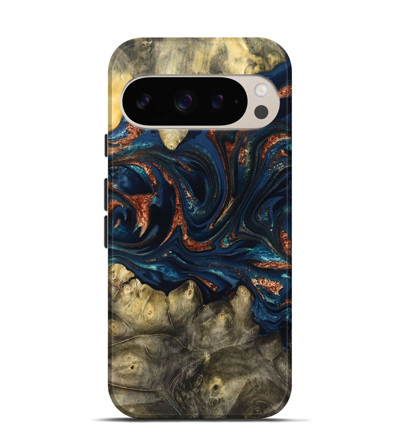 Pixel 9 Pro Wood Live Edge Phone Case - Jerald (Teal & Gold, 823730)