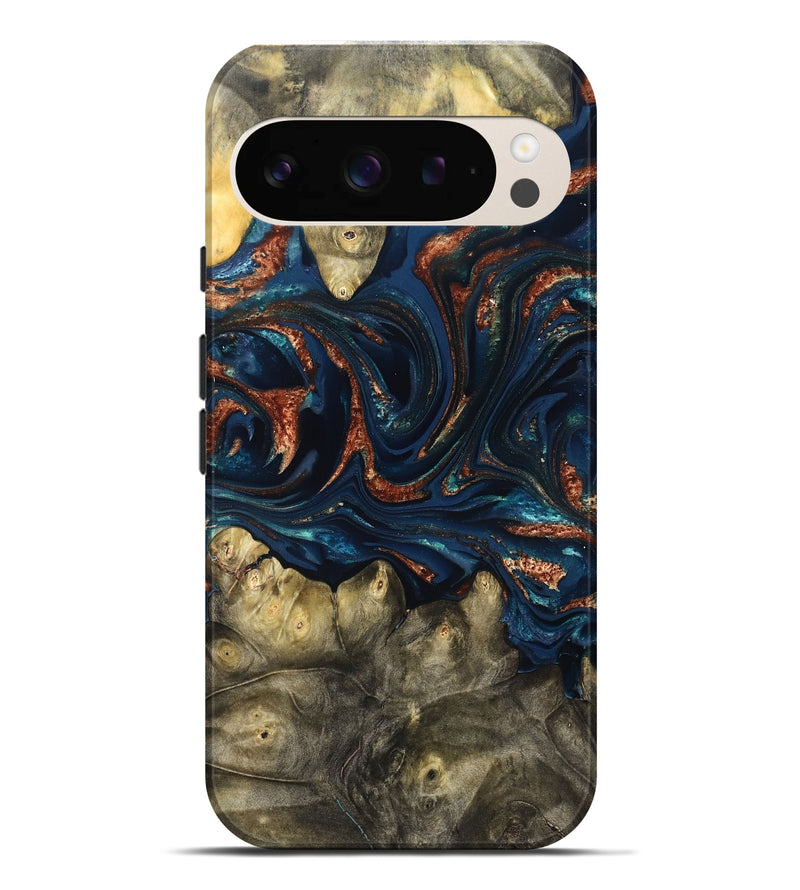 Pixel 9 Pro XL Wood Live Edge Phone Case - Jerald (Teal & Gold, 823730)