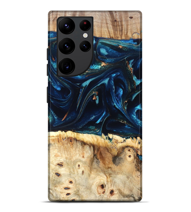 Galaxy S22 Ultra Wood Live Edge Phone Case - Zelma (Teal & Gold, 823731)