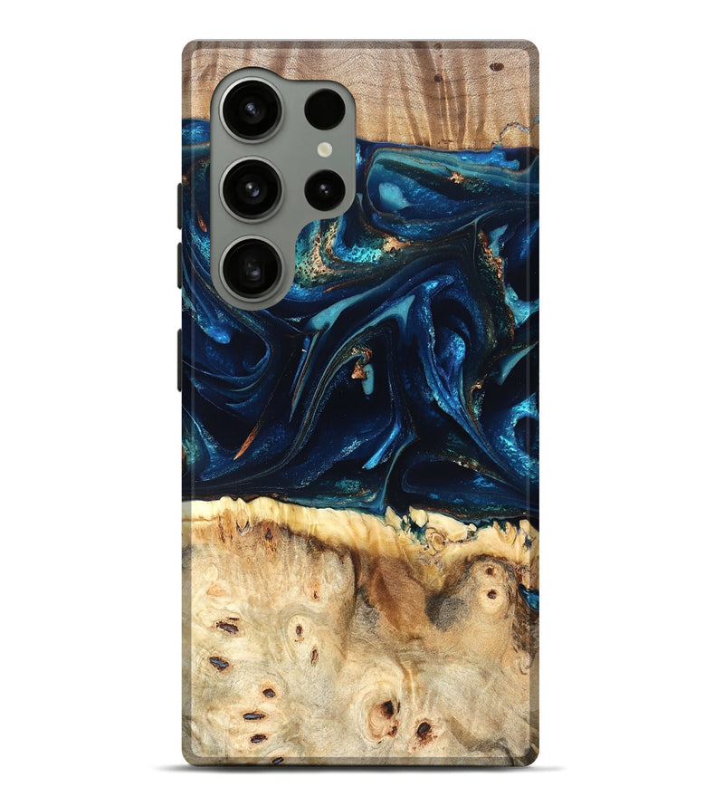 Galaxy S24 Ultra Wood Live Edge Phone Case - Zelma (Teal & Gold, 823731)
