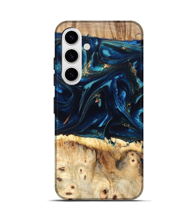 Galaxy S25 Wood Live Edge Phone Case - Zelma (Teal & Gold, 823731)