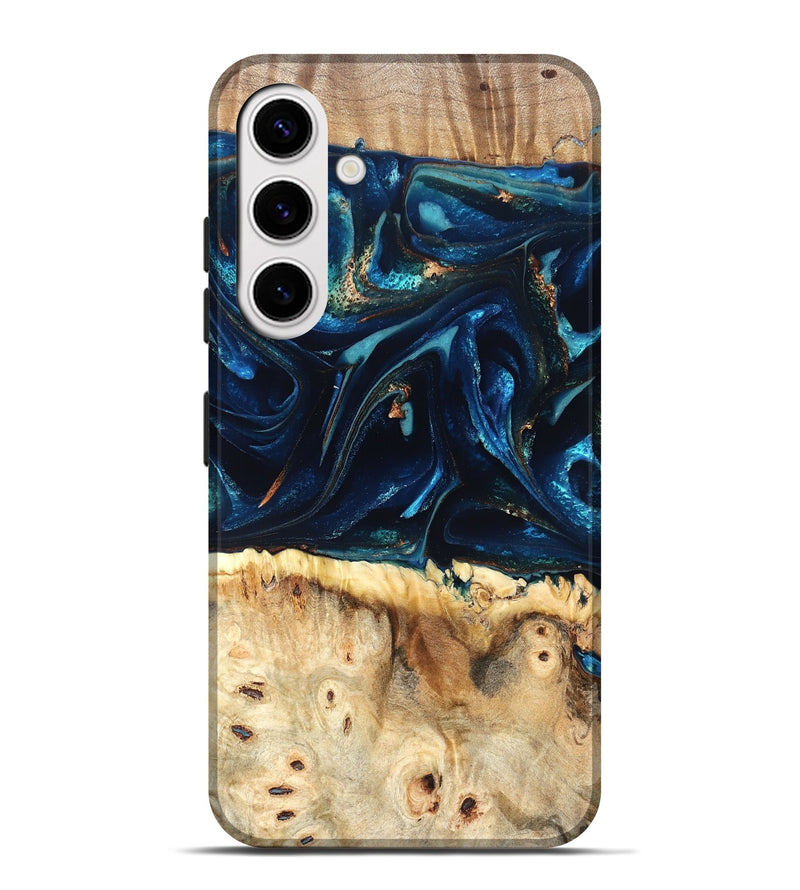 Galaxy S25 Plus Wood Live Edge Phone Case - Zelma (Teal & Gold, 823731)