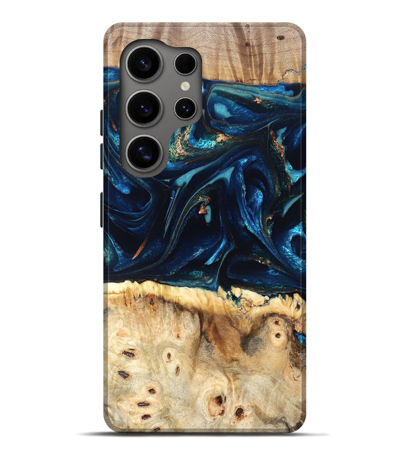 Galaxy S25 Ultra Wood Live Edge Phone Case - Zelma (Teal & Gold, 823731)