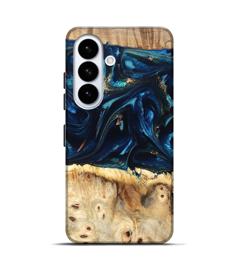 Galaxy S26 Wood Live Edge Phone Case - Zelma (Teal & Gold, 823731)
